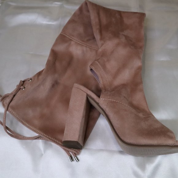 Peep Toe Over the Knee Suede Pink Boots Size 6 - Picture 2 of 16
